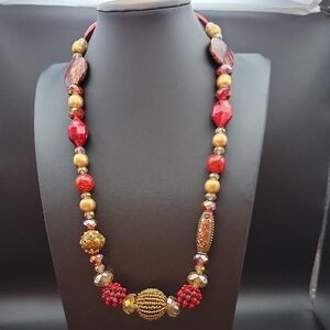 Red and Gold Ethnic Beaded Necklace